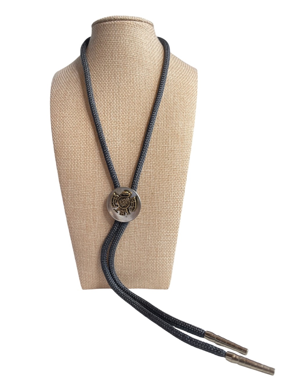 Vintage Adjustable Bolo Tie Necklace Silver Tone Medallion
